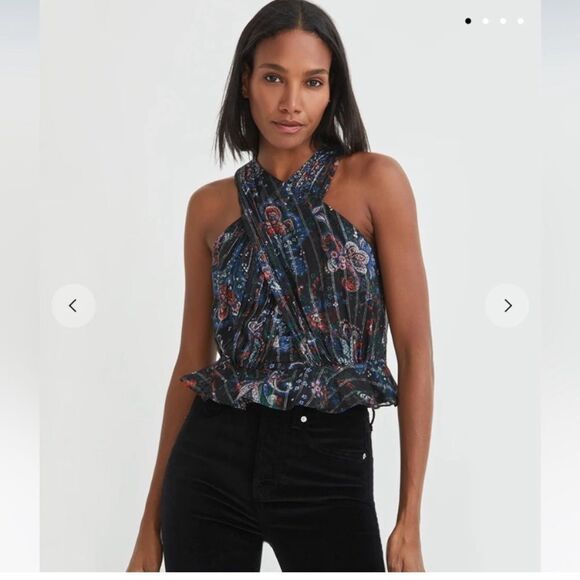 NWT Veronica Beard Kailani Silk Floral Black Halter Sleeveless Top size 8 - Picture 1 of 10